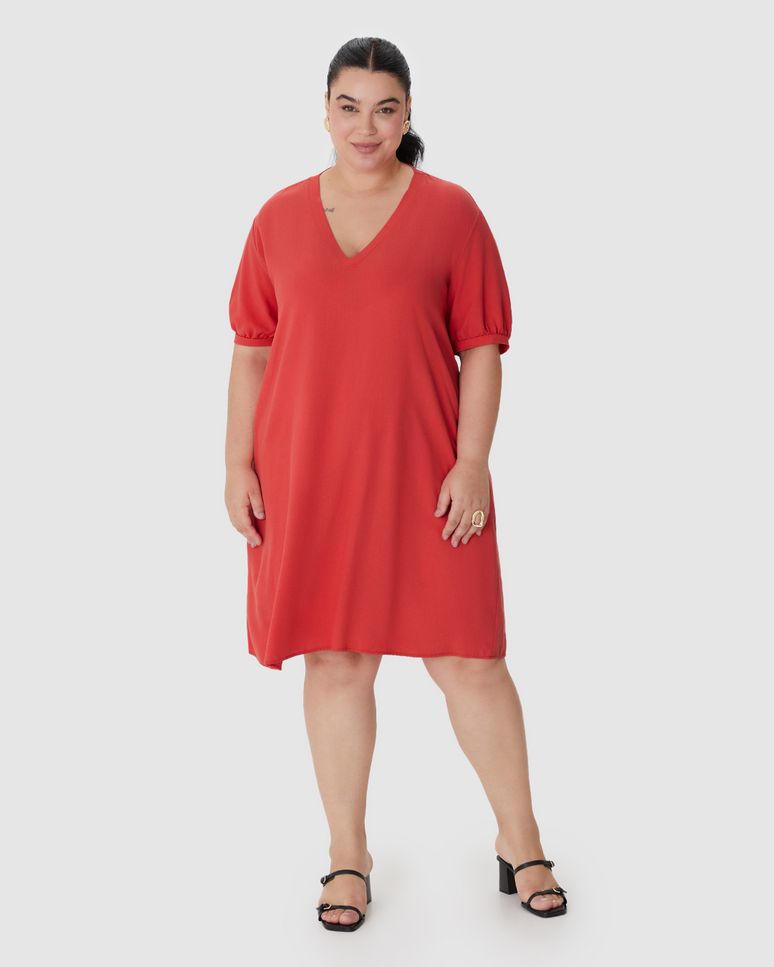 Vestido Feminino Plus Size Amplo Bolso Funcional Em Viscolinho Texturizado