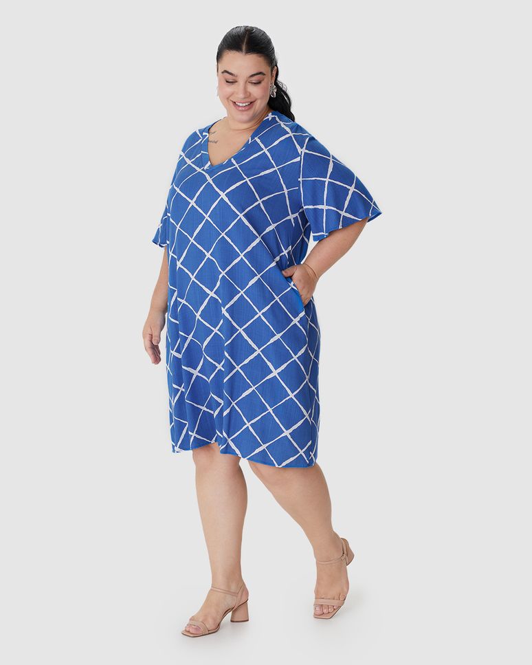 Vestido Feminino Plus Size Amplo Bolso Funcional Em Viscolinho Texturizado