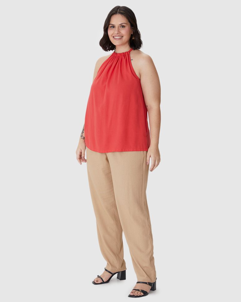 Blusa Feminina Plus Size Evasê Amarração Costas Em Viscolinho Texturizado