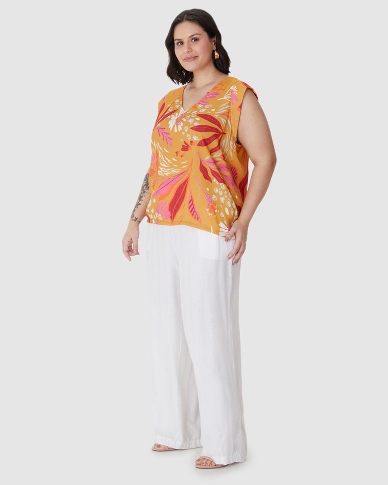 Blusa Feminina Plus Size Decote V Manga Dupla Em Viscose Lurex