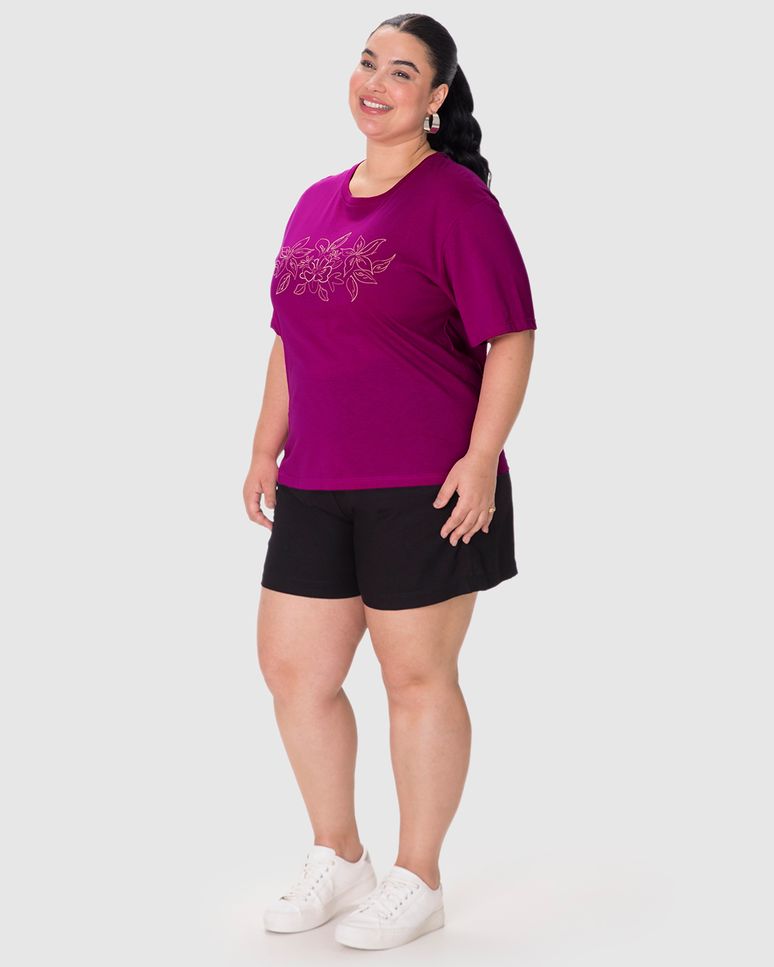 Blusa Feminina Plus Size Box Estampa Puff Alto Relevo Em Algodão
