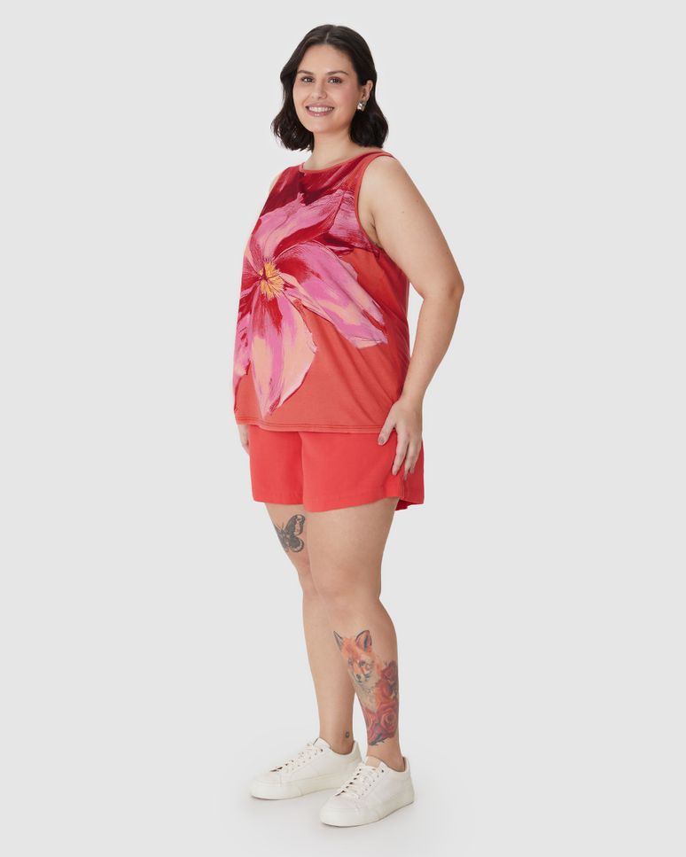 Regata Feminina Plus Size Evasê Estampada Em Malha Viscolinho Stretch