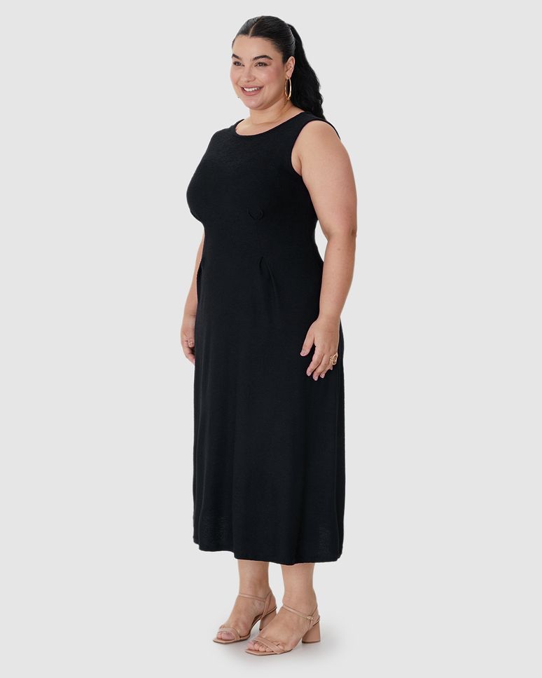 Vestido Midi Feminino Plus Size Acinturado Em Malha Viscose Texturizada