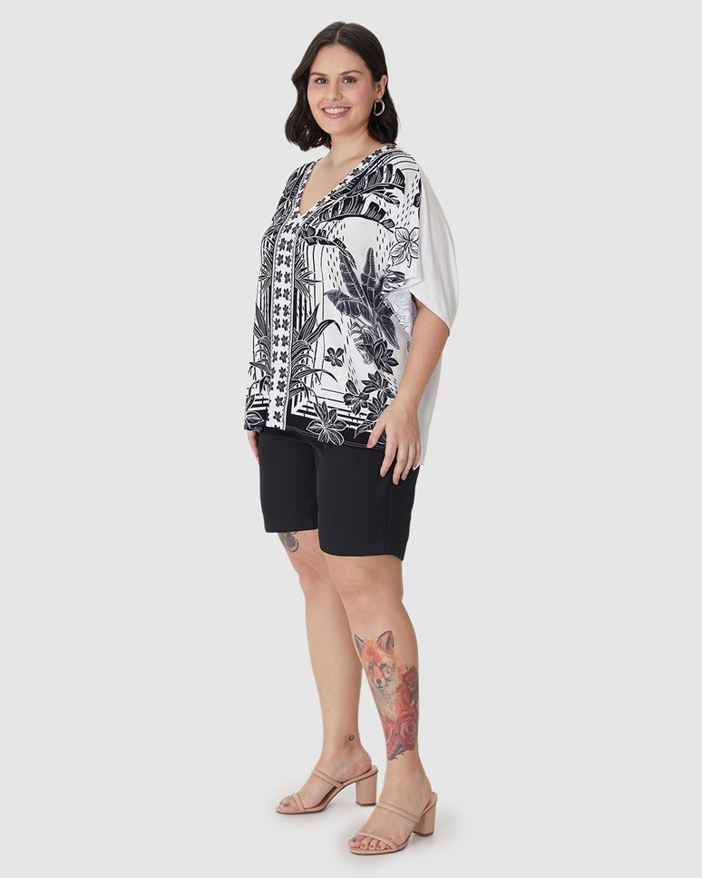 Blusa Feminina Plus Size Ampla Estampada Decote V Em Viscose Stretch