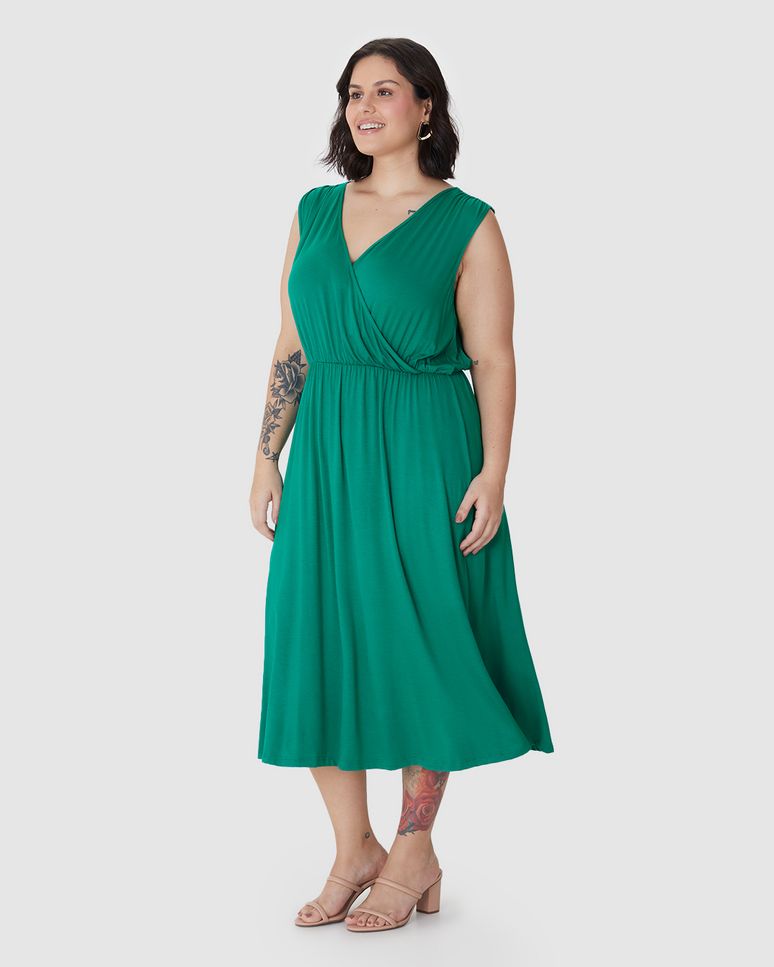 Vestido Midi Feminino Plus Size Transpassado Decote V Em Viscose Stretch