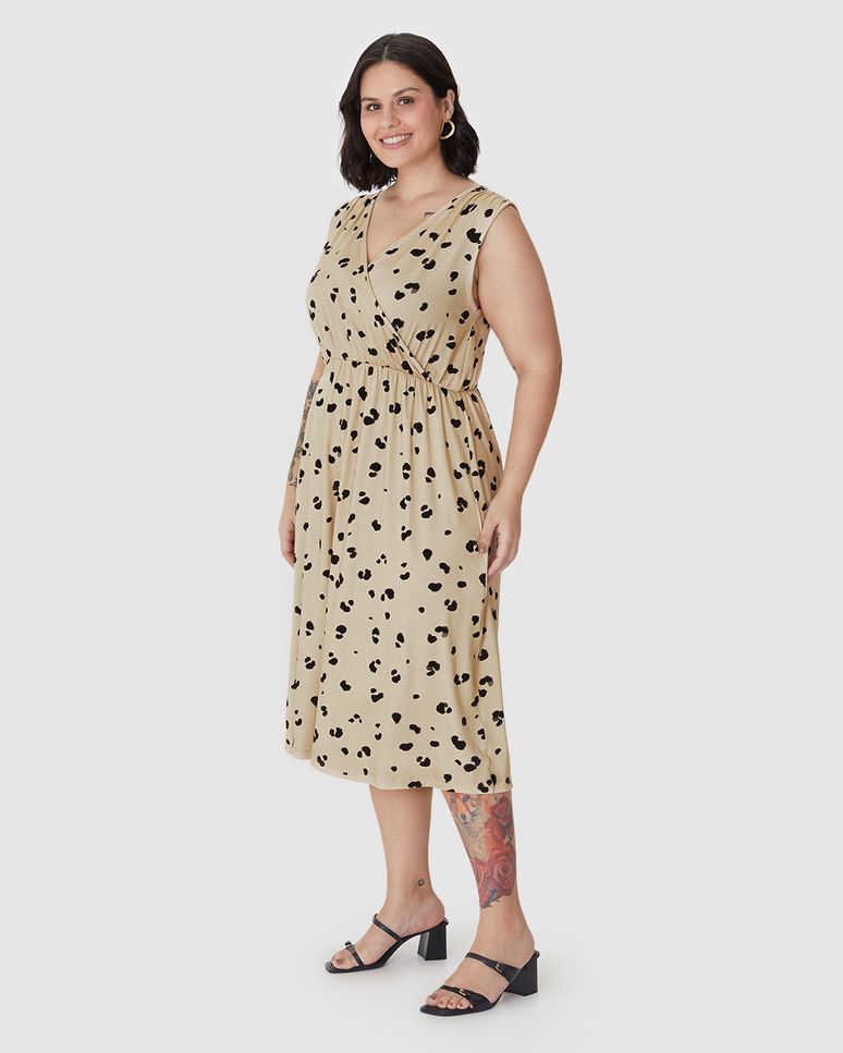 Vestido Midi Feminino Plus Size Transpassado Decote V Em Viscose Stretch