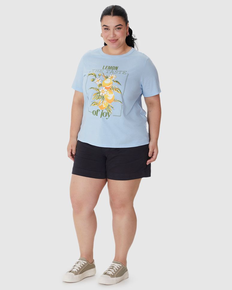 Camiseta Feminina Plus Size Estampa Lemon The Taste Of Joy Em Algodão