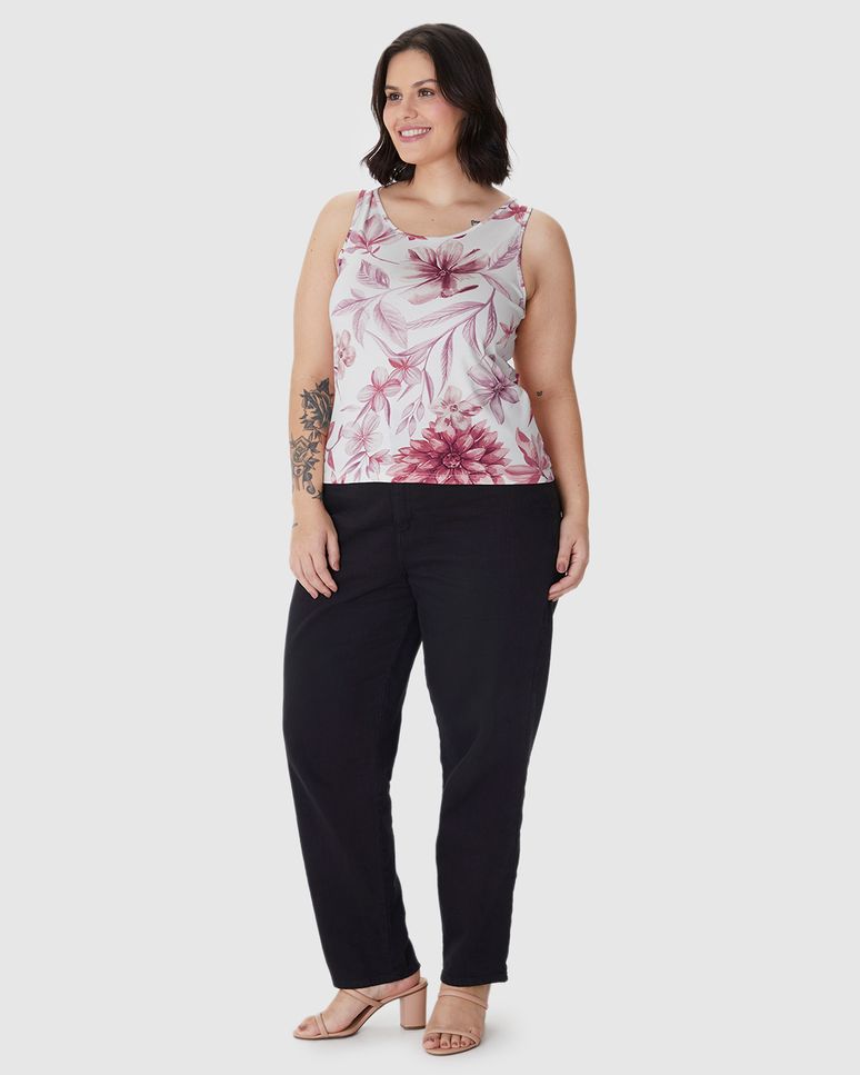 Regata Feminina Plus Size Reta Estampa Floral Em Viscose Stretch