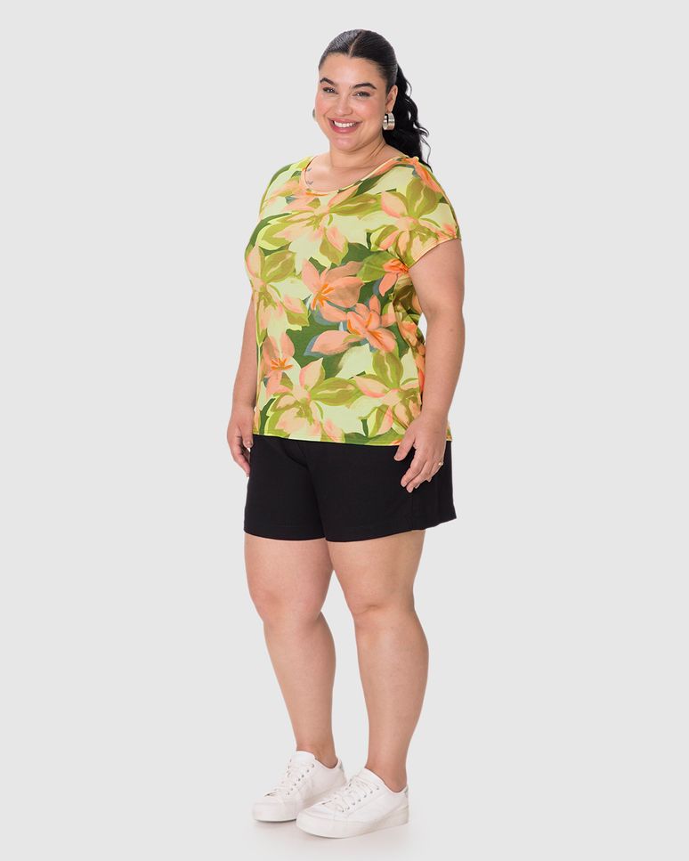 Blusa Feminina Plus Size Barra Mullet Estampa Digital Em Viscose Stretch