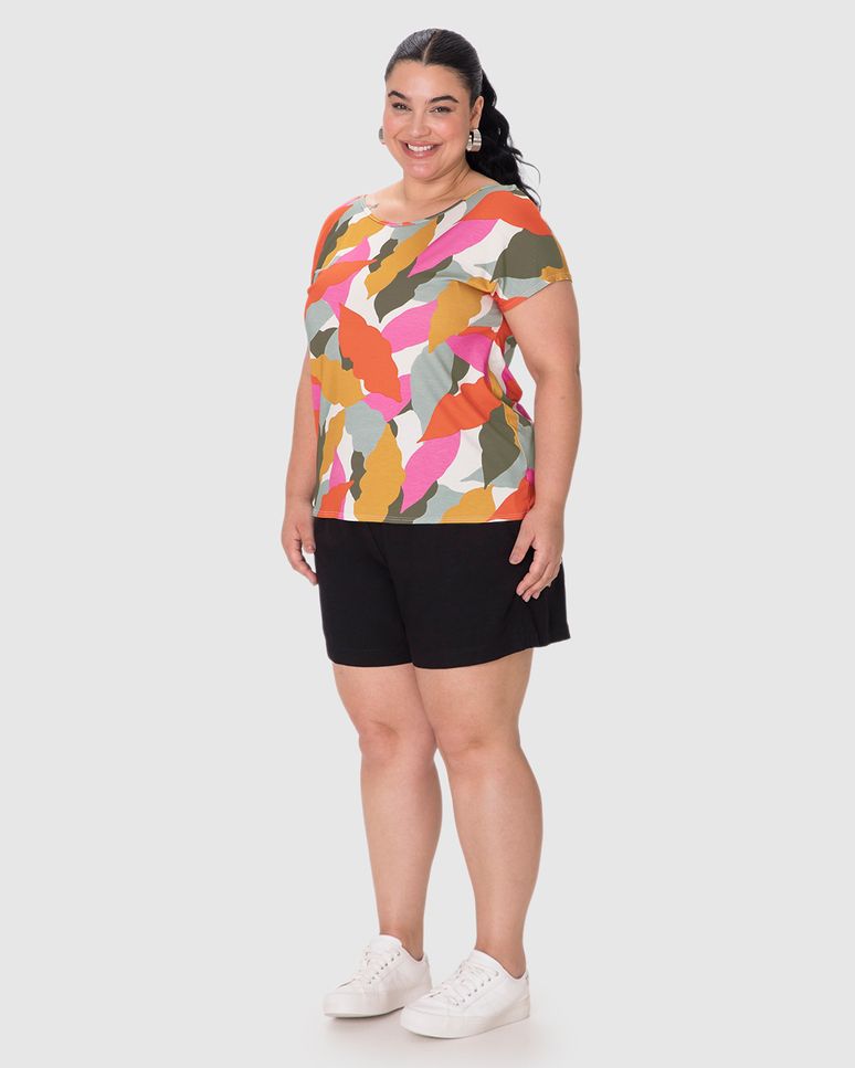 Blusa Feminina Plus Size Barra Mullet Estampa Digital Em Viscose Stretch