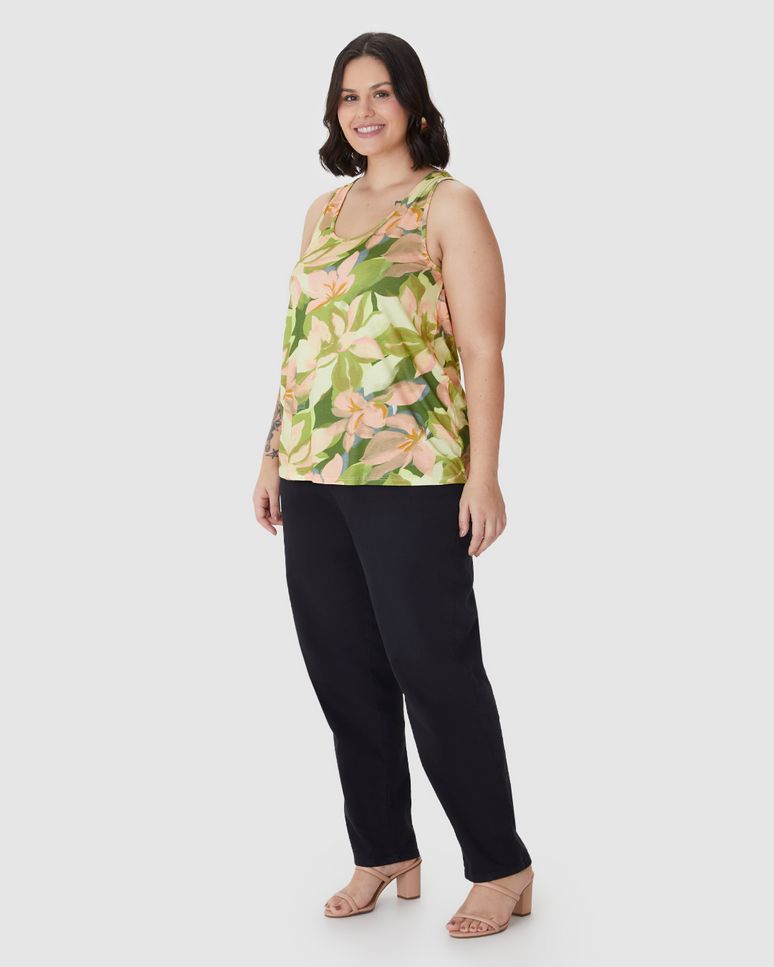 Regata Feminina Plus Size Decote U Alça Larga Em Viscose Stretch