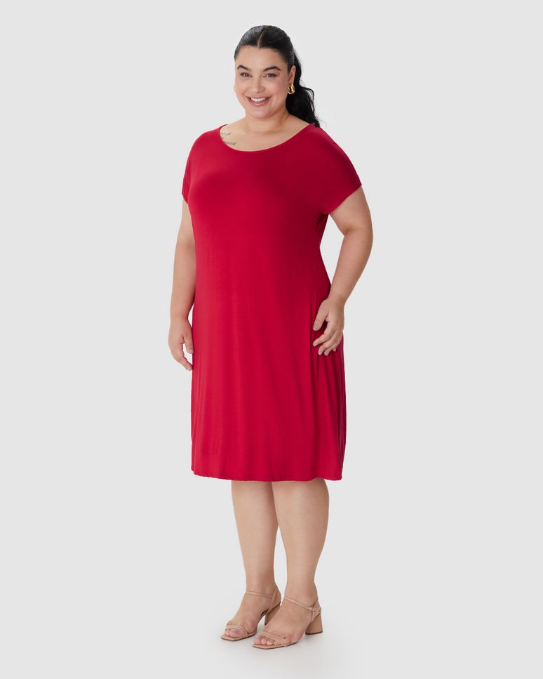Vestido Feminino Plus Size Reto Em Viscose Stretch