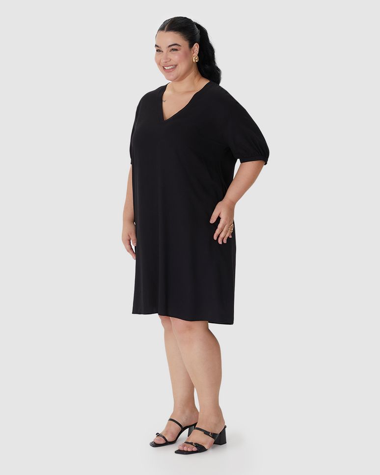 Vestido Feminino Plus Size Amplo Bolso Funcional Em Viscolinho Texturizado