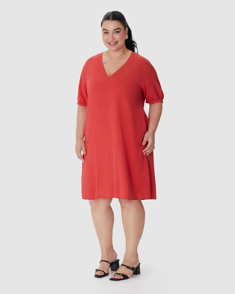 Vestido Feminino Plus Size Amplo Bolso Funcional Em Viscolinho Texturizado
