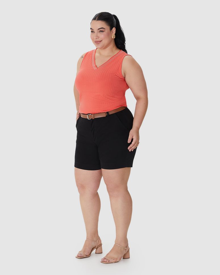 Bermuda Feminina Plus Size Alfaiataria Acompanha Cinto Em Sarja Com Elastano