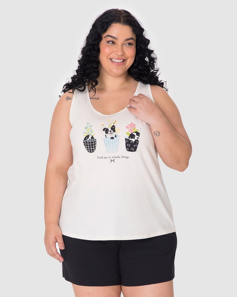 Pijama Curto Feminino Plus Size Find Joy In Simple Things Em Algodão