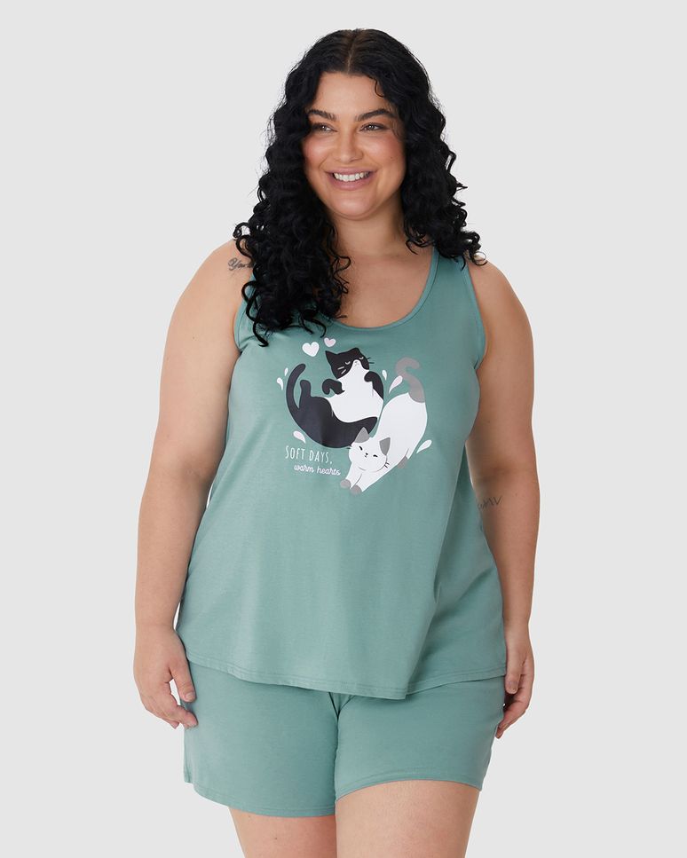 Pijama Curto Feminino Plus Size Softs Days Warm Hearts Em Algodão