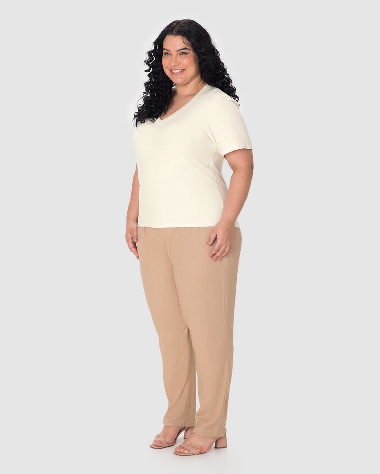 Blusa Básica Feminina Plus Size Ampla Decote V Em Malha Linho