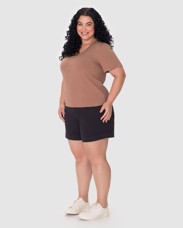 Blusa Básica Feminina Plus Size Ampla Decote V Em Malha Linho