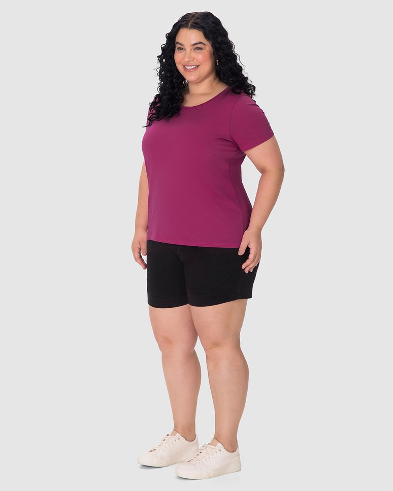 Blusa Básica Feminina Plus Size Decote Redondo Em Algodão