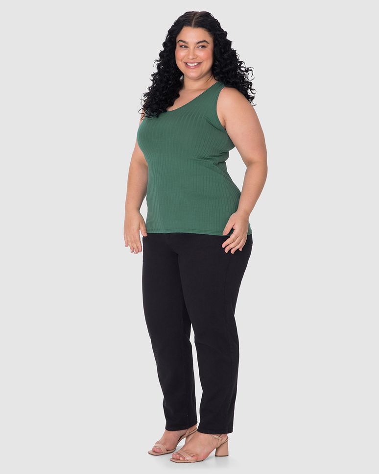 Regata Básica Feminina Plus Size Decote V Em Canelado De Viscose