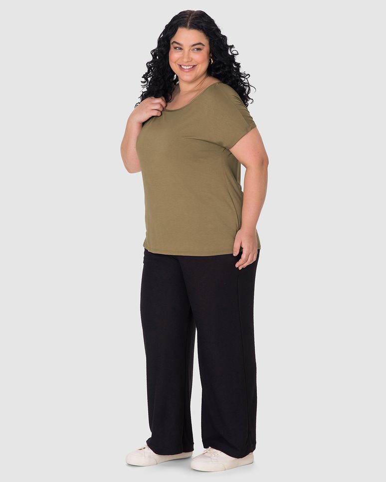 Blusa Básica Feminina Plus Size Manga Japonesa Em Viscose Stretch
