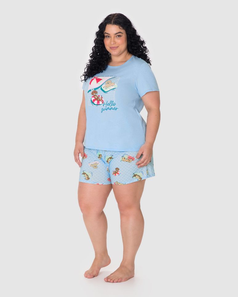 Pijama Curto Feminino Plus Size Relax And Enjoy Hello Summer Em Algodão