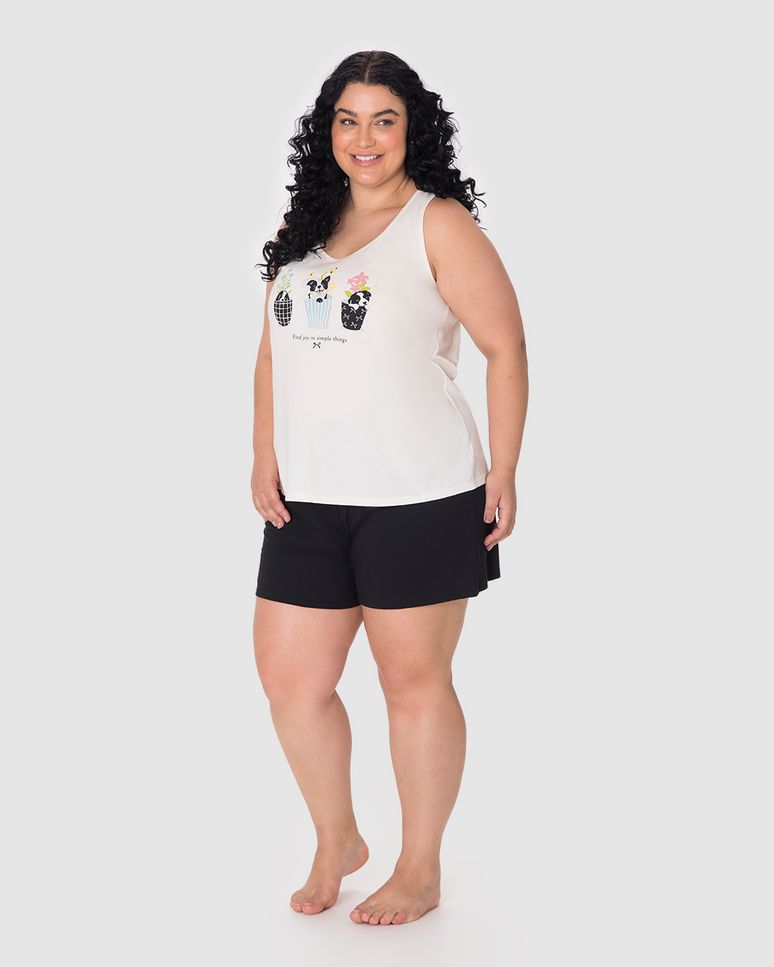 Pijama Curto Feminino Plus Size Find Joy In Simple Things Em Algodão
