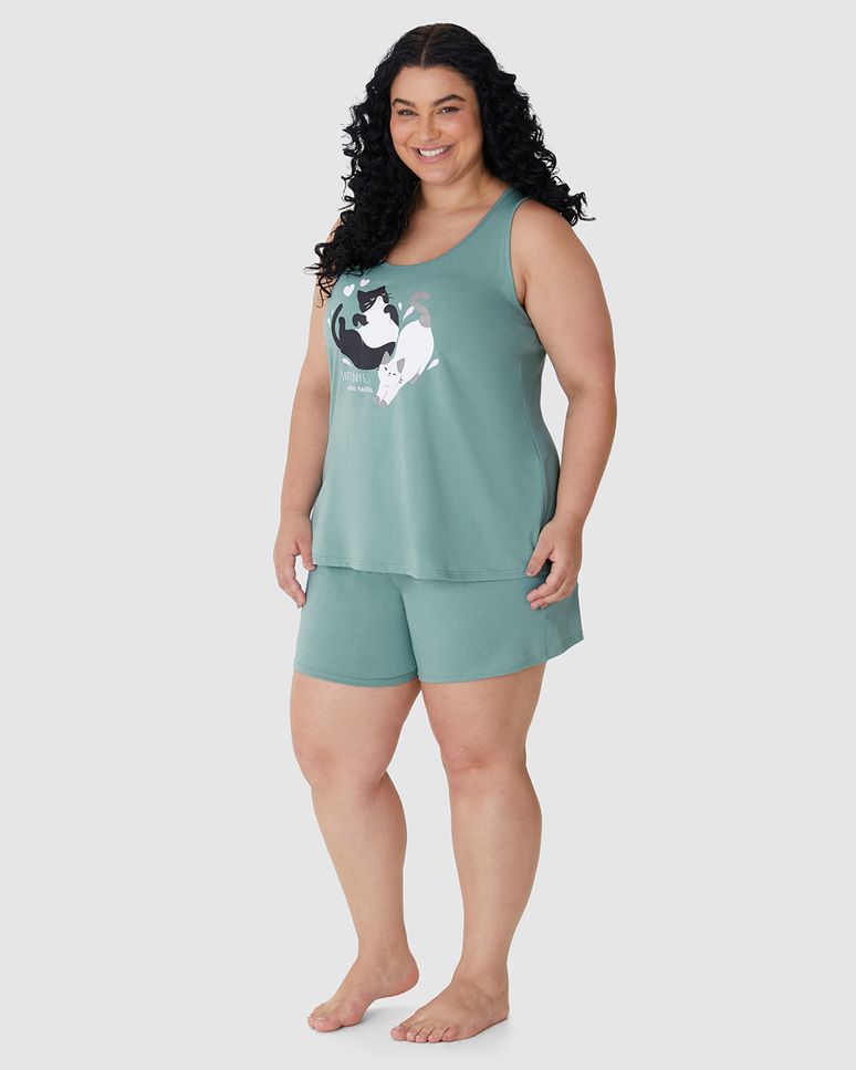 Pijama Curto Feminino Plus Size Softs Days Warm Hearts Em Algodão