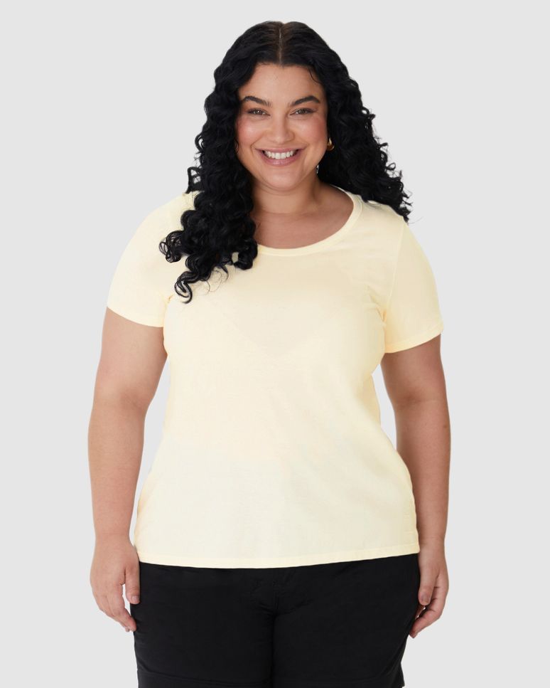 Blusa Básica Feminina Plus Size Decote Redondo Em Algodão