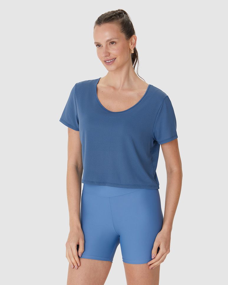 Blusa Esportiva Feminina Cropped Decote Canoa Duas Formas De Uso Em Malha Dry