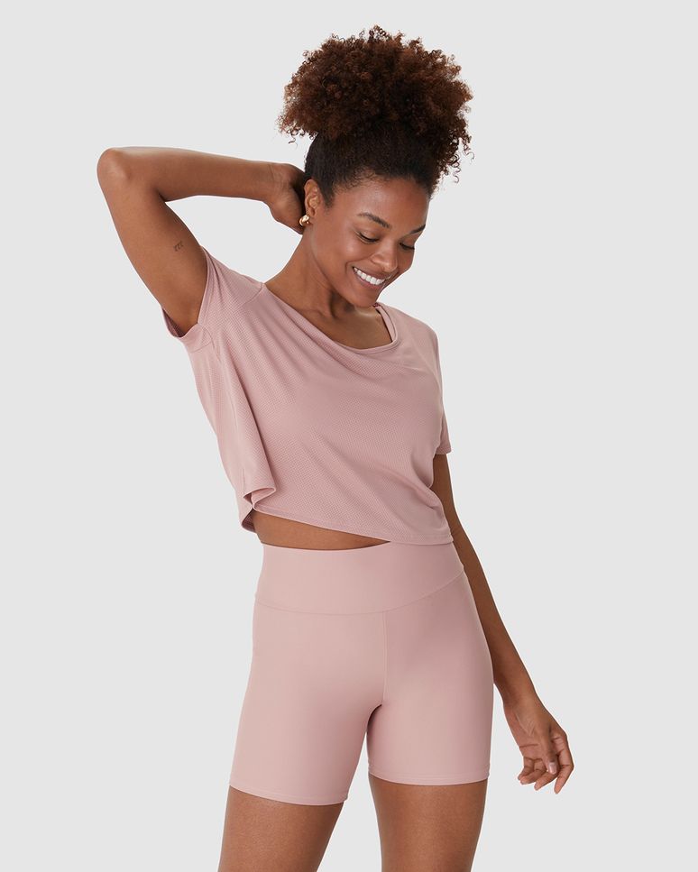 Blusa Esportiva Feminina Cropped Decote Canoa Duas Formas De Uso Em Malha Dry