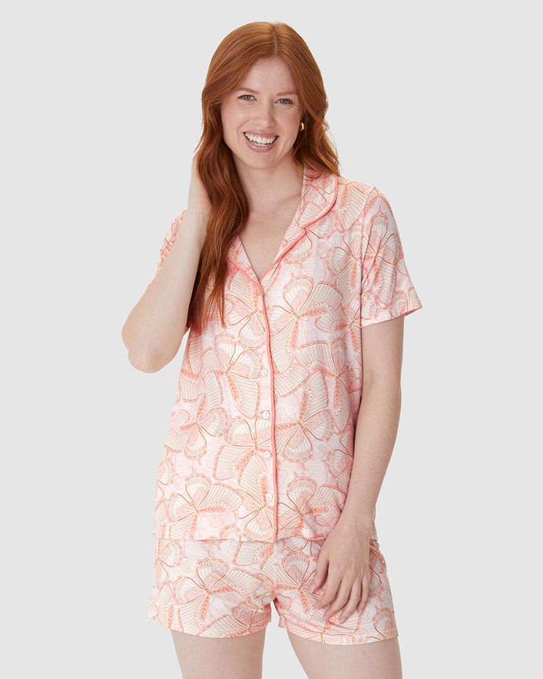 Pijama Curto Feminino Americano Estampa Corrida Digital Em Viscose Stretch