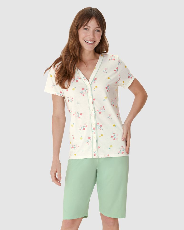 Pijama Curto Feminino Bermuda Ciclista Em Malha Algodão