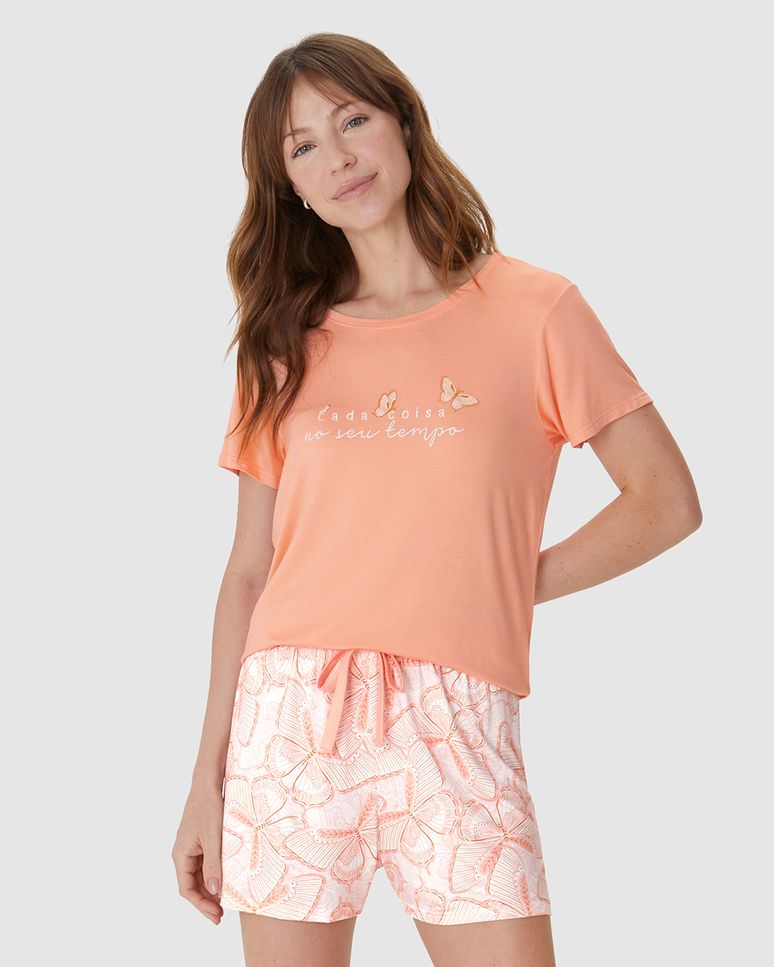 Pijama Curto Feminino Cada Coisa No Seu Tempo Em Viscose Stretch