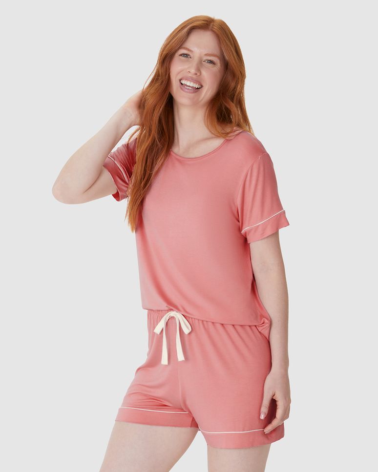 Pijama Curto Feminino Shorts Laço Decorativo Em Viscose Stretch