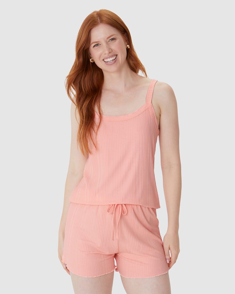 Pijama Curto Feminino Regata Alça Fina Em Malha Viscose Canelada