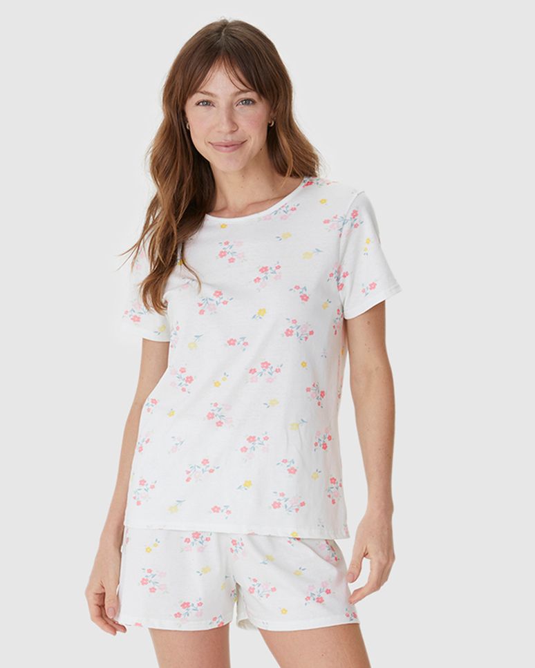 Pijama Curto Feminino Blusa E Shorts Estampado Em Algodão