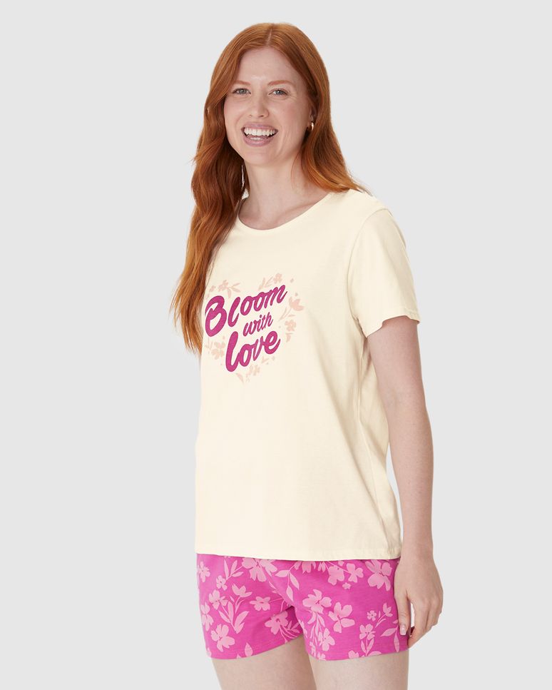 Pijama Curto Feminino Shorts Estampado Em Algodão