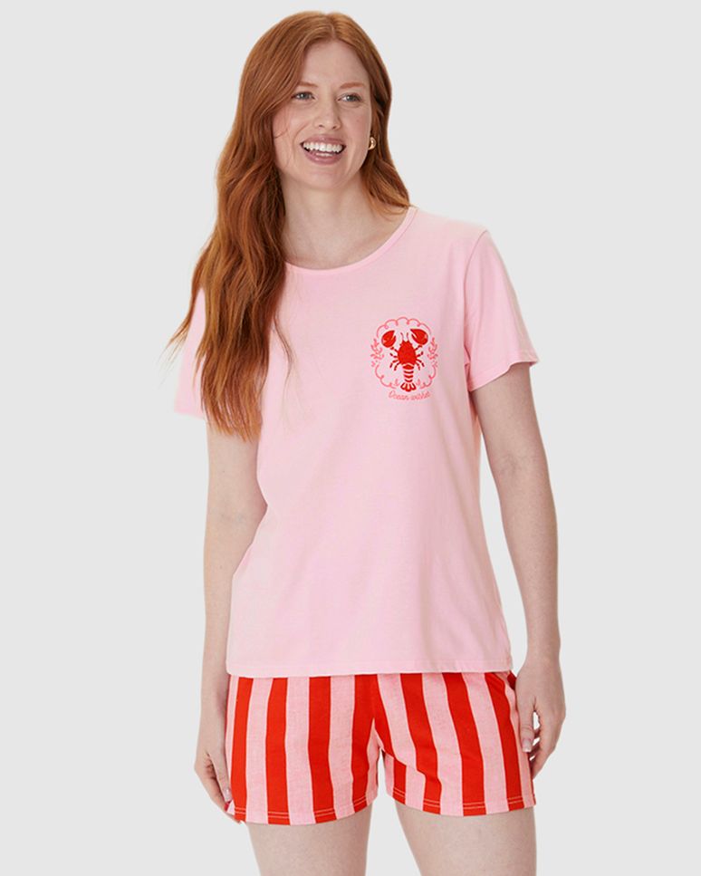 Pijama Curto Feminino Shorts Estampado Em Algodão