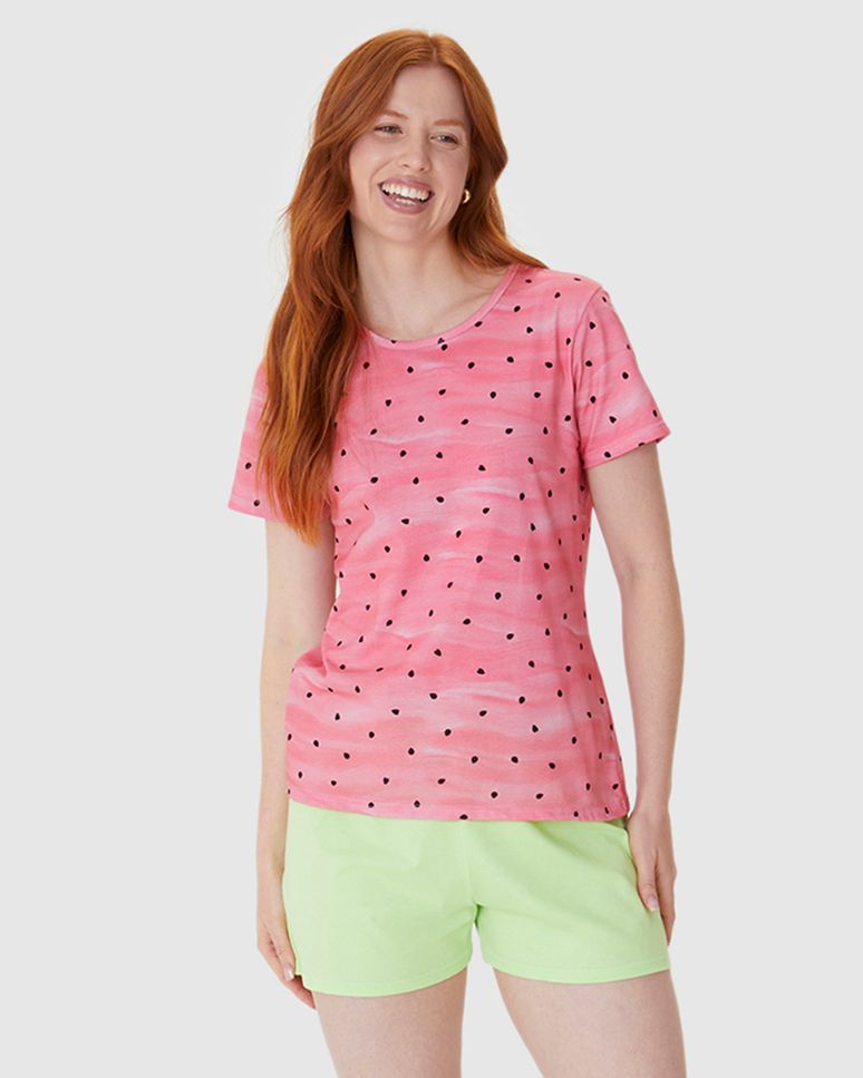 Pijama Curto Feminino Blusa Estampa Digital Em Algodão