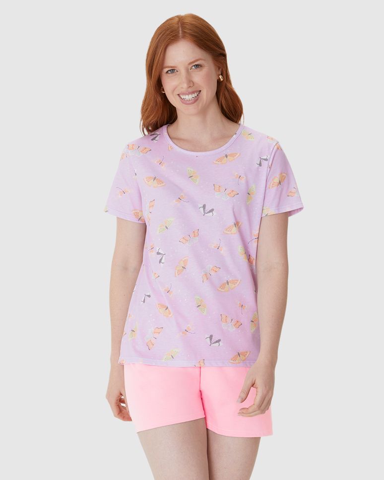Pijama Curto Feminino Blusa Estampa Digital Em Algodão