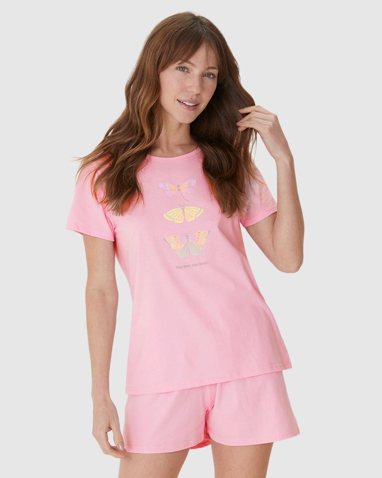 Pijama Curto Feminino Blusa Voa Leve Voa Livre Em Algodão