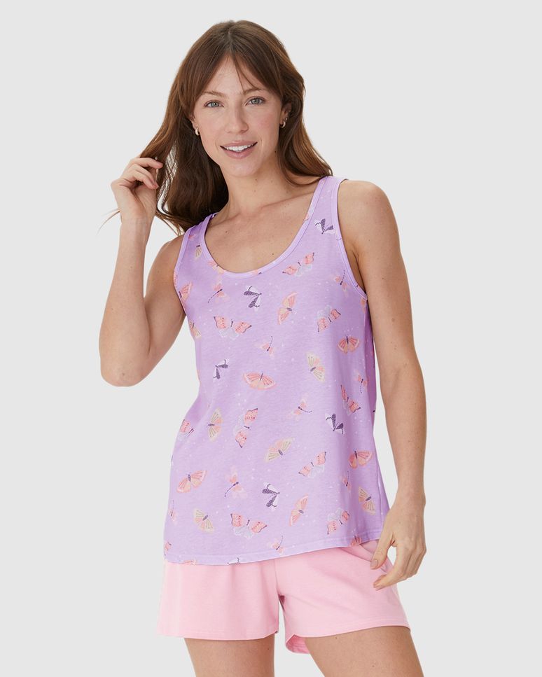 Pijama Curto Feminino Regata Estampa Digital Em Algodão