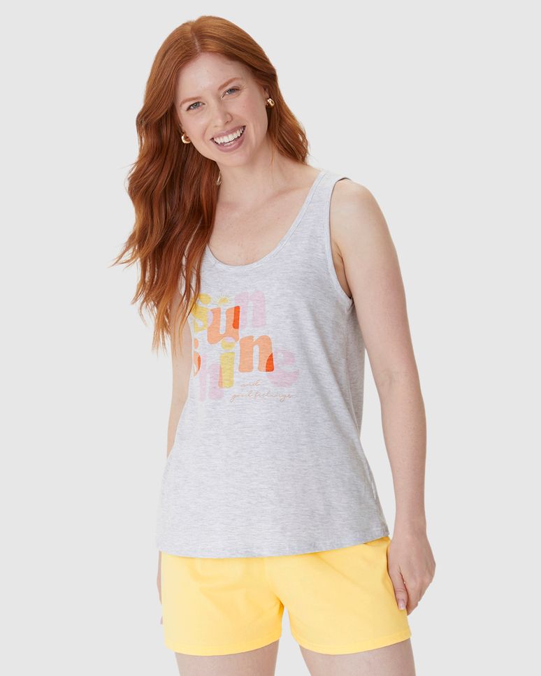 Pijama Curto Feminino Regata Estampa Frontal Em Algodão