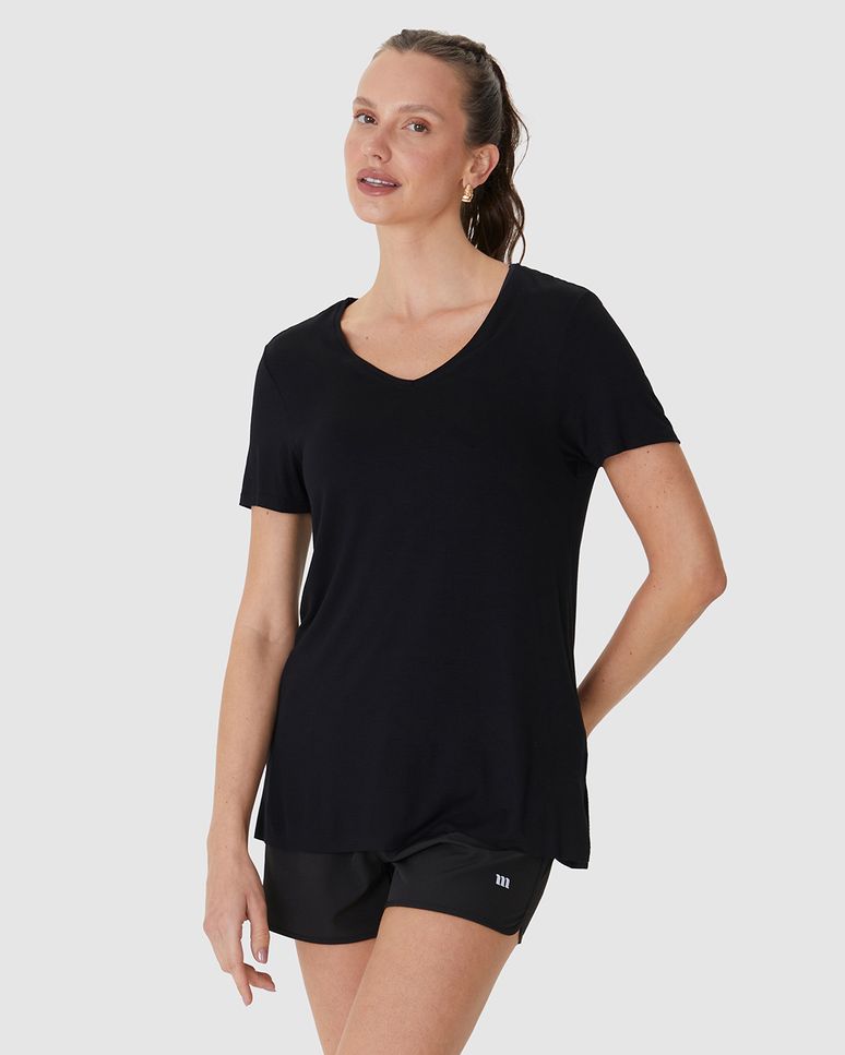 Blusa Esportiva Feminina Reta Fenda Lateral Em Viscose Stretch
