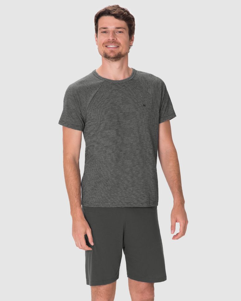 Pijama Curto Masculino Camiseta Manga Curta Em Malha Fio A Fio