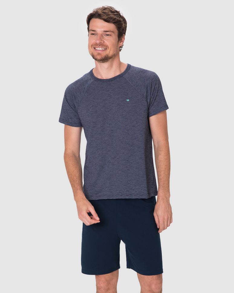 Pijama Curto Masculino Camiseta Manga Curta Em Malha Fio A Fio