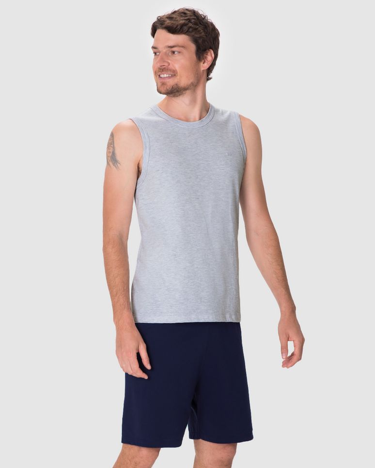 Pijama Curto Masculino Regata Alça Larga Em Malha Algodão