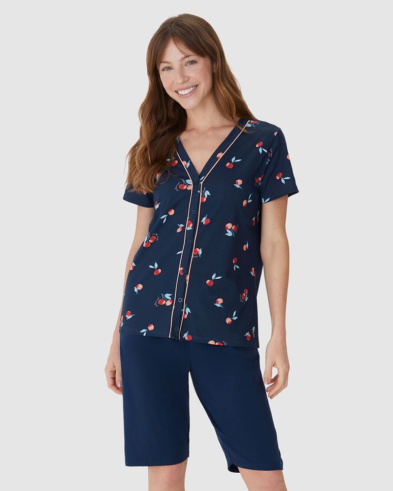 Pijama Curto Feminino Bermuda Ciclista Em Malha Algodão